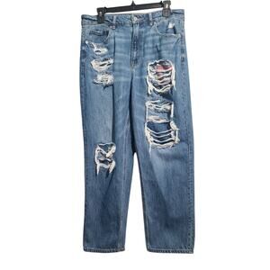 American Eagle Outfitters Ripped Blue Straight Leg Jeans